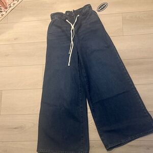 Wide-Leg Denim Pants with Drawstring